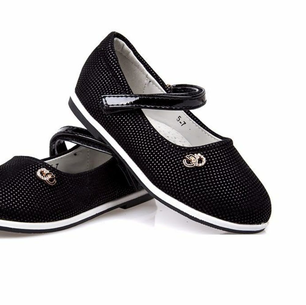 Black Leather Girl Shoes
